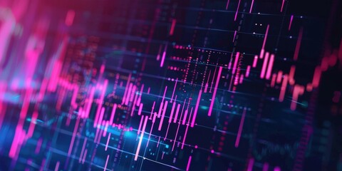 Poster - abstract neon stock market chart