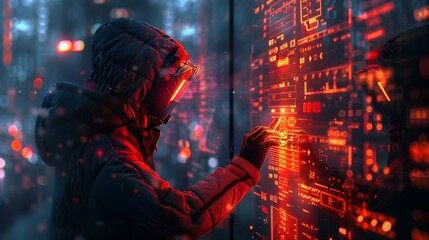 Aufkleber - futuristic hacker infiltrating high tech security system with glowing virtual locks and keys