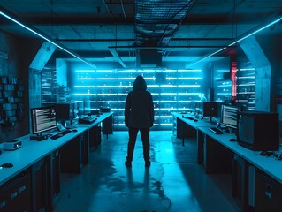 Poster - hacker infiltrating a high security facility using advanced tools and devices