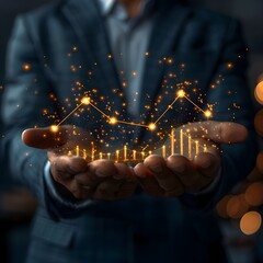Poster - businessperson holding glowing financial growth chart symbolizing successful planning and investment