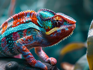 Sticker - Vibrant Chameleon Blending Into Its Surroundings Showcasing Unique Colors and Wildlife Portraits Concept