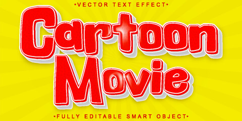 Poster - Red Cartoon Movie Vector Fully Editable Smart Object Text Effect
