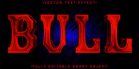 Poster - Red Angry Bull Cartoon Orange Bull Vector Fully Editable Smart Object Text Effect