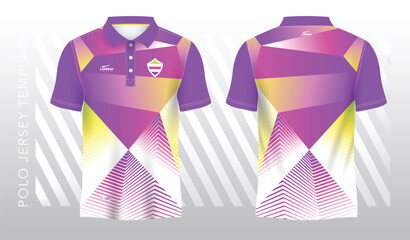 abstract purple pink yellow and green polo jersey sport. Sport uniform in front and back view