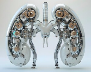 Poster - biomechanical engineering concept robotic exoskeleton with kidney organs showcasing advanced medical