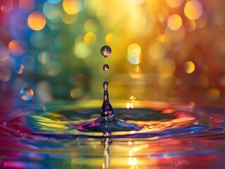 Poster - Vibrant Water Drop Refracting Spectrum of Colors with Copy Space
