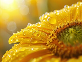 Canvas Print - Vibrant Yellow Sunflower Petals with Glistening Water Droplets Reflecting Bright Sunlight