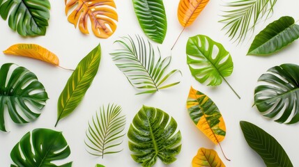Wall Mural - Tropical Leaves Pattern on White Background