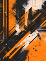 Wall Mural - abstract urban background design neon orange and black colours