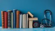 © Wahyu - Bookshelf with Medical Books and Stethoscope on Blue Background