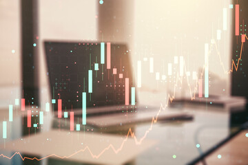 Poster - Multi exposure of abstract creative financial chart on computer background, research and analytics concept