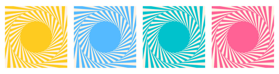 Aufkleber - Abstract op art background vector set. Summer design template with Illusion of whirl movement in a circle frame.