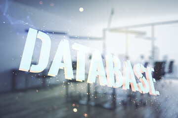 Aufkleber - Double exposure of Database word sign on a modern furnished office background, global research and analytics concept