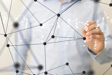 Poster - Global network. Blockchain. 3D illustration. Neural networks and artificial intelligence. Abstract