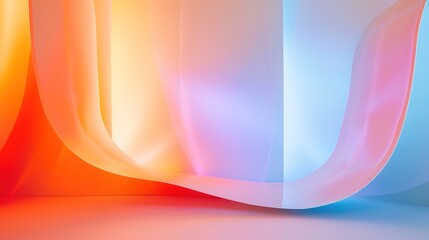 abstract blurred image with blue, orange, and red pattern on white