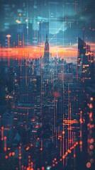 Poster - futuristic urban skyline representing financial growth and data analytics