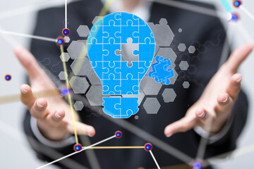 Poster - Neural network 3D illustration. Big data and cybersecurity