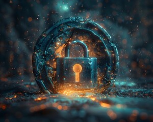 Poster - Mystical Padlock Icon in a Fantasy Setting with Magical Symbols