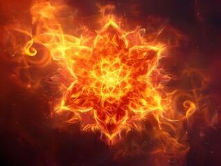 Poster - Fiery Mandala Design   Intricate and Vibrant Fire Background Concept with Copy Space