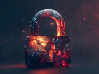 Wall Mural - Cosmic Padlock Icon Representing Digital Data Security and Protection