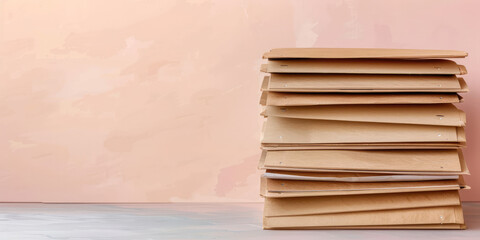 Wall Mural - Several paper folders stacked on top of each other on a simple colored background with copy space