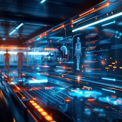 Aufkleber - Futuristic interface displaying digital data and holograms, ideal for technology and innovation themed projects.