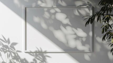 Wall Mural - There are blank frames with tree leaves shadow white wall background