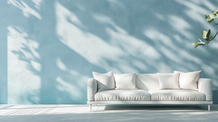 Wall Mural - There is a comfortable sofa with tree leaves shadow wall background