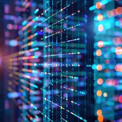 Aufkleber - Abstract visual representation of a data exchange in a futuristic digital environment with vibrant colors and dynamic movement.