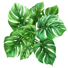 Wall Mural - Lush green Monstera leaves with detailed textures, perfect for botanical themes and natural designs. High-resolution plant foliage.