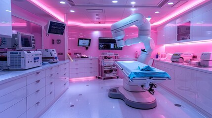 Wall Mural - A high-tech robotic arm in the operating room offers surgeons precise assistance, leading to safer and more effective surgeries.