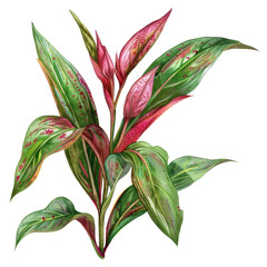 Wall Mural - Vibrant tropical foliage with green and red variegated leaves on a transparent background. Perfect for botanical and nature-themed projects.