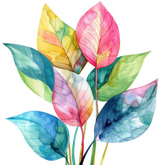 Wall Mural - Vibrant watercolor illustration of multicolored leaves in a whimsical and artistic style, perfect for nature-inspired designs and backgrounds.