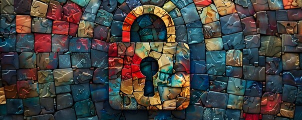 Poster - Intricate Digital Mosaic Padlock Icon Concept with Vibrant Colors and Copy Space