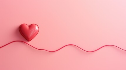 Wall Mural - red heart pulse on a pink background