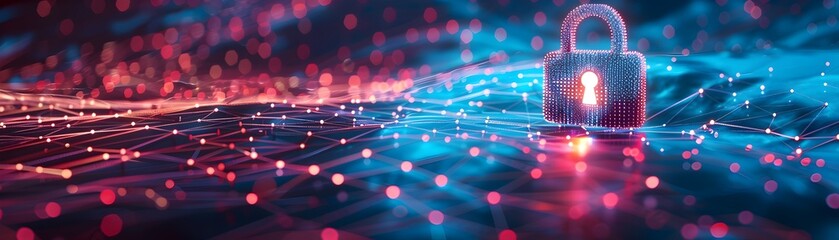 Poster - Padlock Icon in Glowing Network Representing Cybersecurity Concept