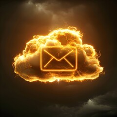 Poster - Golden Email Icon Floating in Digital Cloud Symbolizing Communication