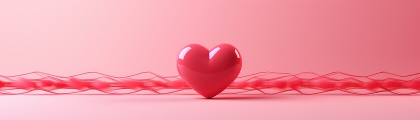 Wall Mural - red heart pulse on a pink background