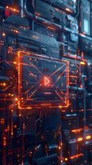 Poster - futuristic email icon on high tech circuit board display