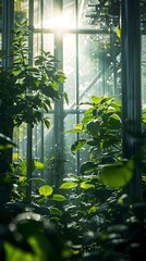 Poster - Thriving Vertical Farm Greenhouse Bathed in Natural Sunlight Sustainable Agriculture and Ecology Concept