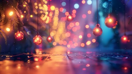 Poster - A Christmas tree with many lights and ornaments hanging from it. The lights are bright and colorful, creating a festive and joyful atmosphere