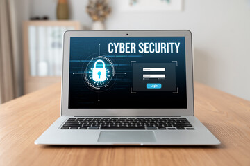 Poster - cyber security system on computer screen protect private information snugly from hacker and cyber at