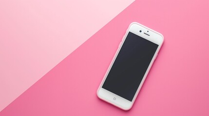 Wall Mural - A blank white screen cellphone on a pink background.