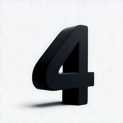 Black 3D numeral 4 isolated on white background. Clean, minimalist design number four for numerical concepts, graphic design, and modern aesthetics