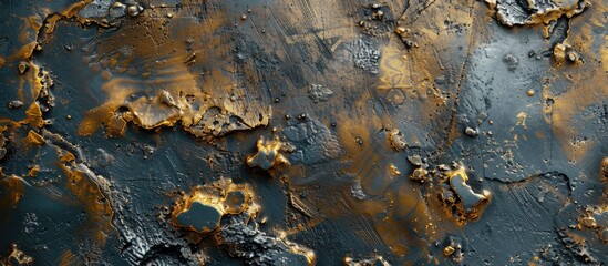 Poster - Metallic abstract designs on a textured cement surface with copy space image.