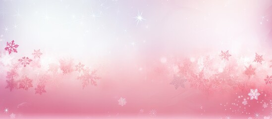 Poster - Background for Christmas with pink hues featuring delicate snowflakes, ideal for framing text or other elements, with ample space for inserting images.