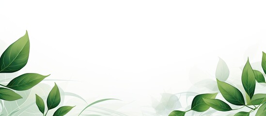 Leinwandbilder - White background with a green leaf pattern creating a serene copy space image.
