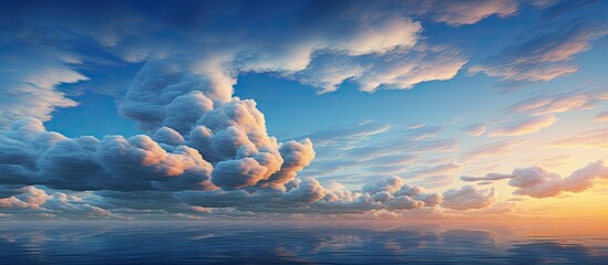 Wall Mural - A stunning evening with a vivid blue sky showcasing nature's cloud art, providing a backdrop for adding text in an image with empty space. with copy space image. Place for adding text or design