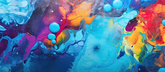 Poster - Ebru art creates a colorful abstract background with paint stains on water, ideal for copy space images.