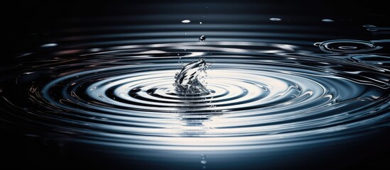 Aufkleber - Impact of water droplet with complete ripples on a surface, providing a dynamic and visually appealing copy space image.